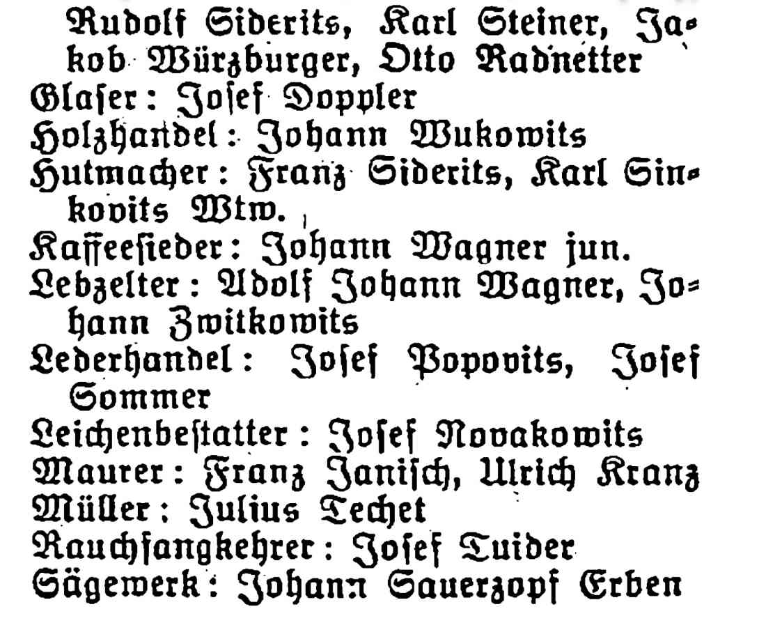 Geschäfte und Betriebe in Stegersbach aus dem Jahr 1937