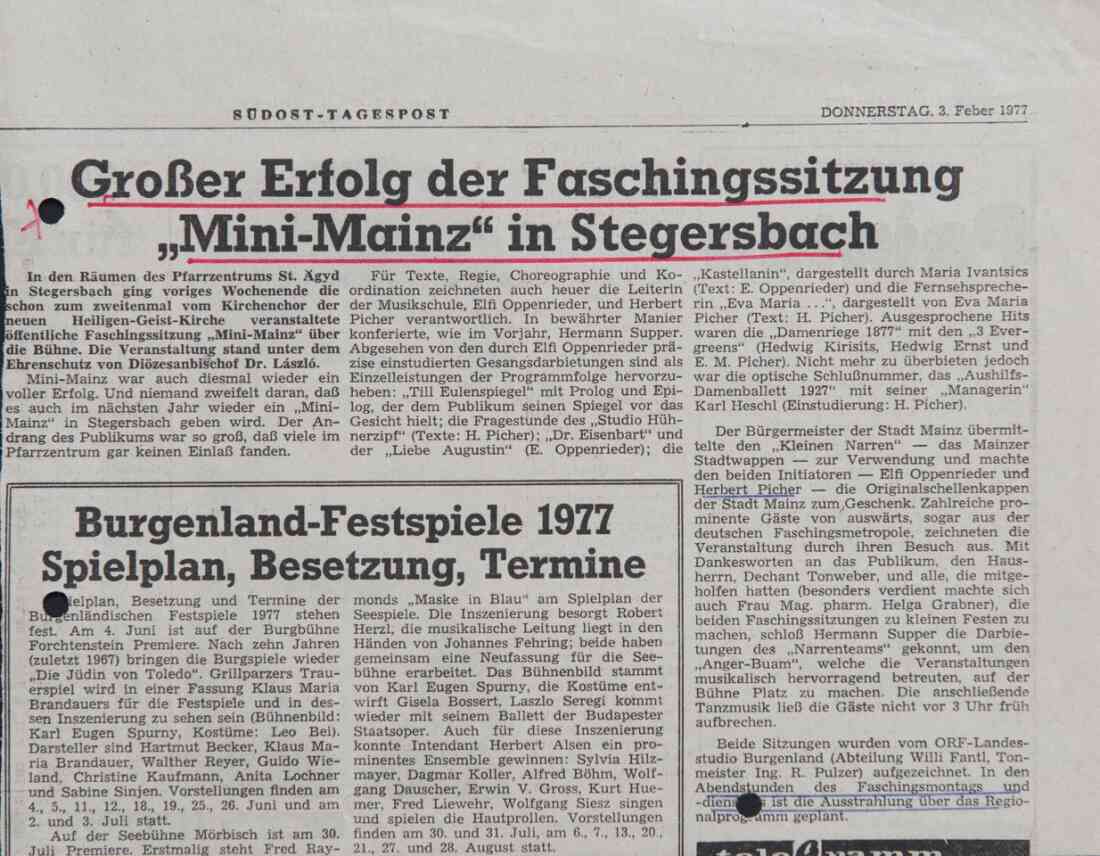 Großer Erfolg der Faschingssitzung Mini - Mainz in Stegersbach