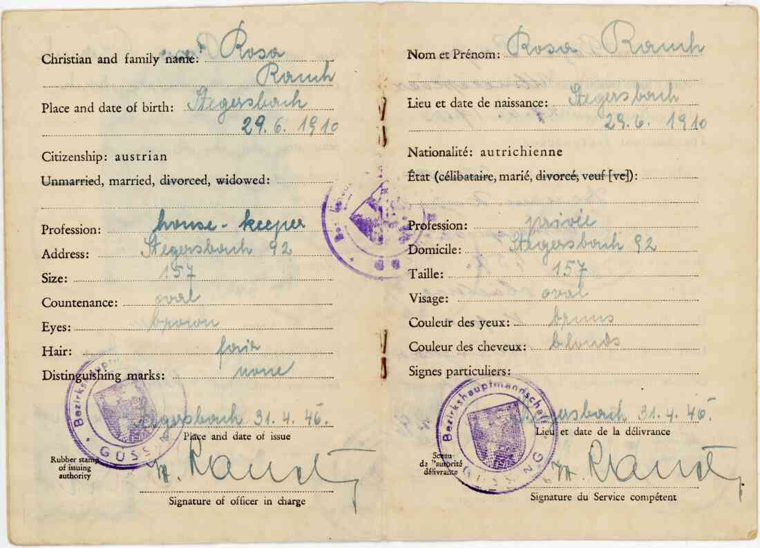 Identitätsausweis für Rosa Rauch während der Besatzungszeit Österreichs, Innenseite 2