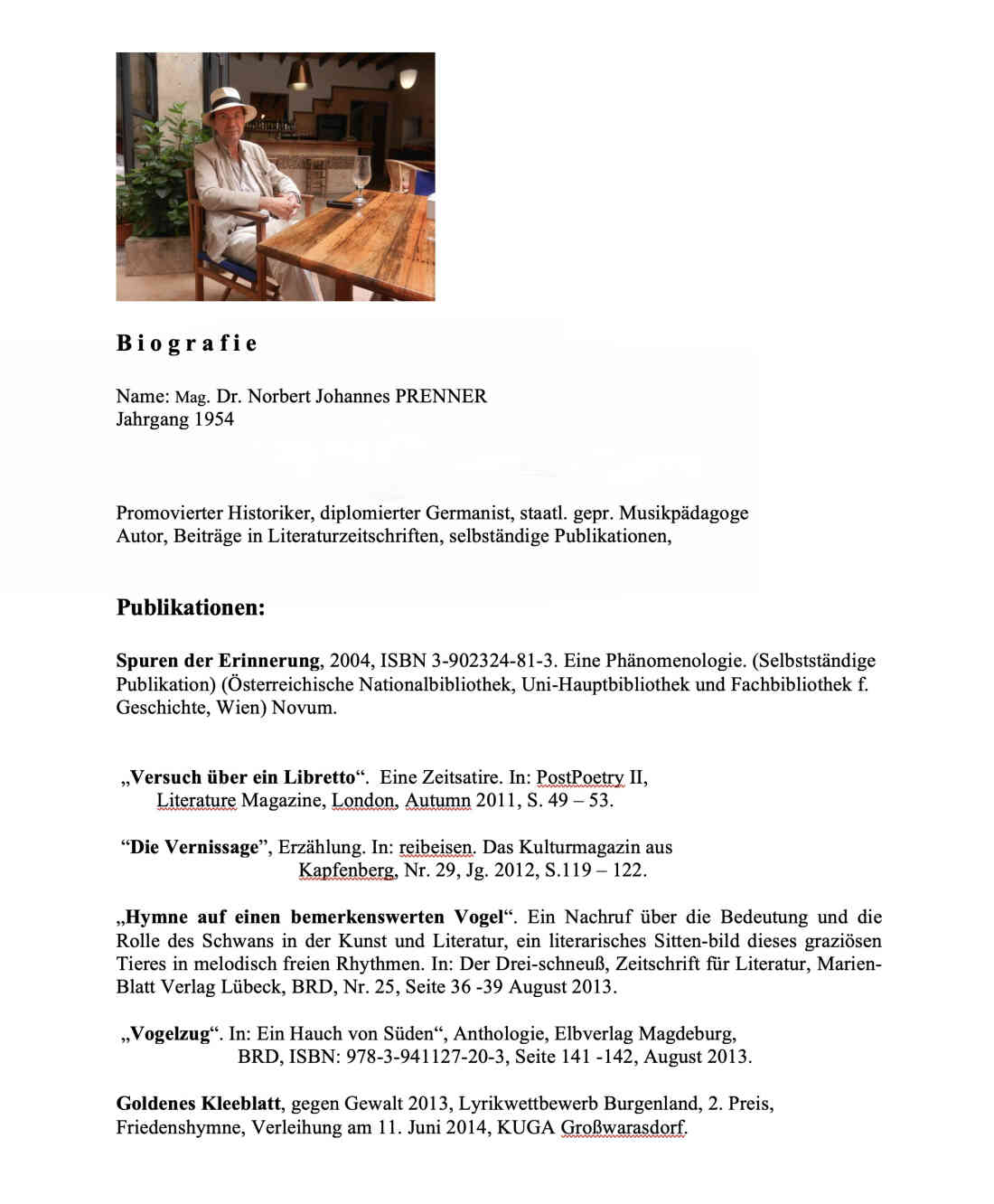 Biografie Mag. Dr. Norbert Johannes Prenner Teil 1