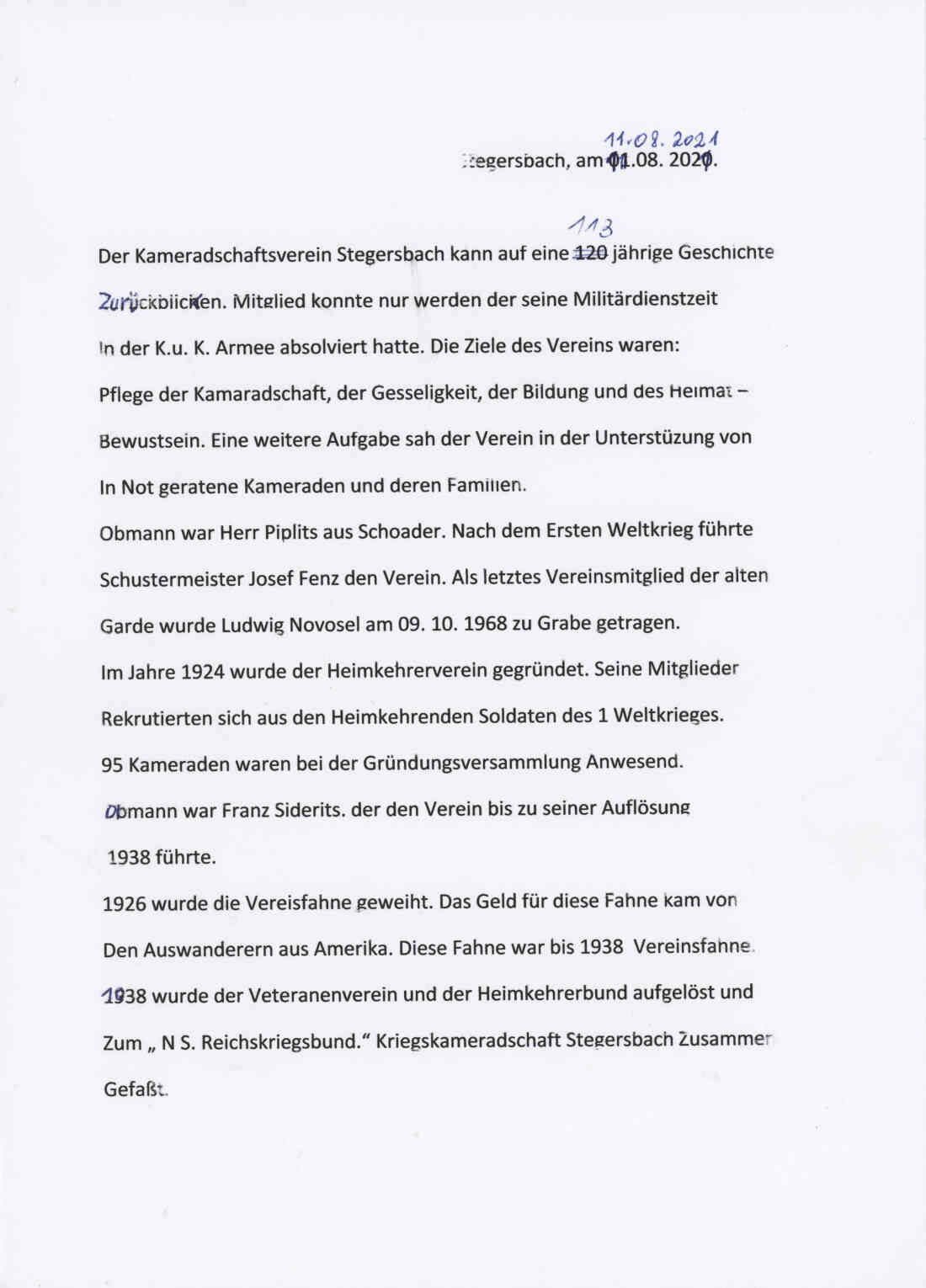Kameradschaftsverein Stegersbach Rundschreiben Seite 3