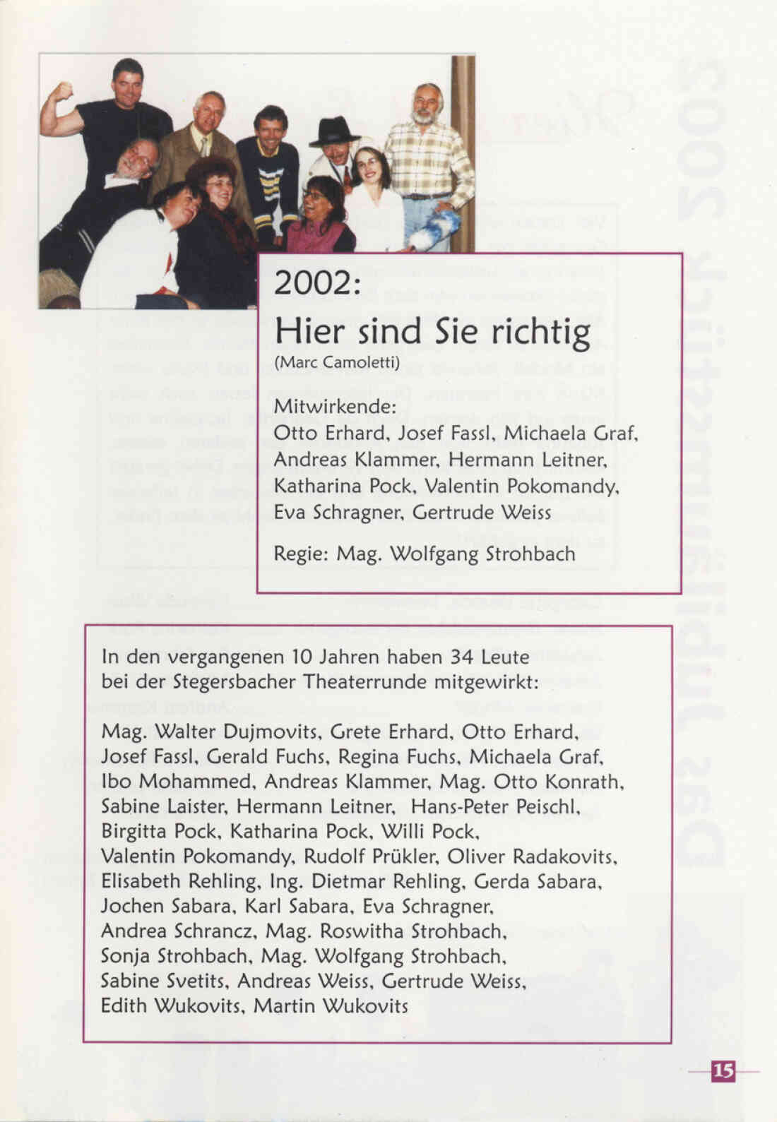 Prospekt 10 Jahre Theatergruppe der  Familienrunde Stegersbach 1992 - 2002 Seite 15