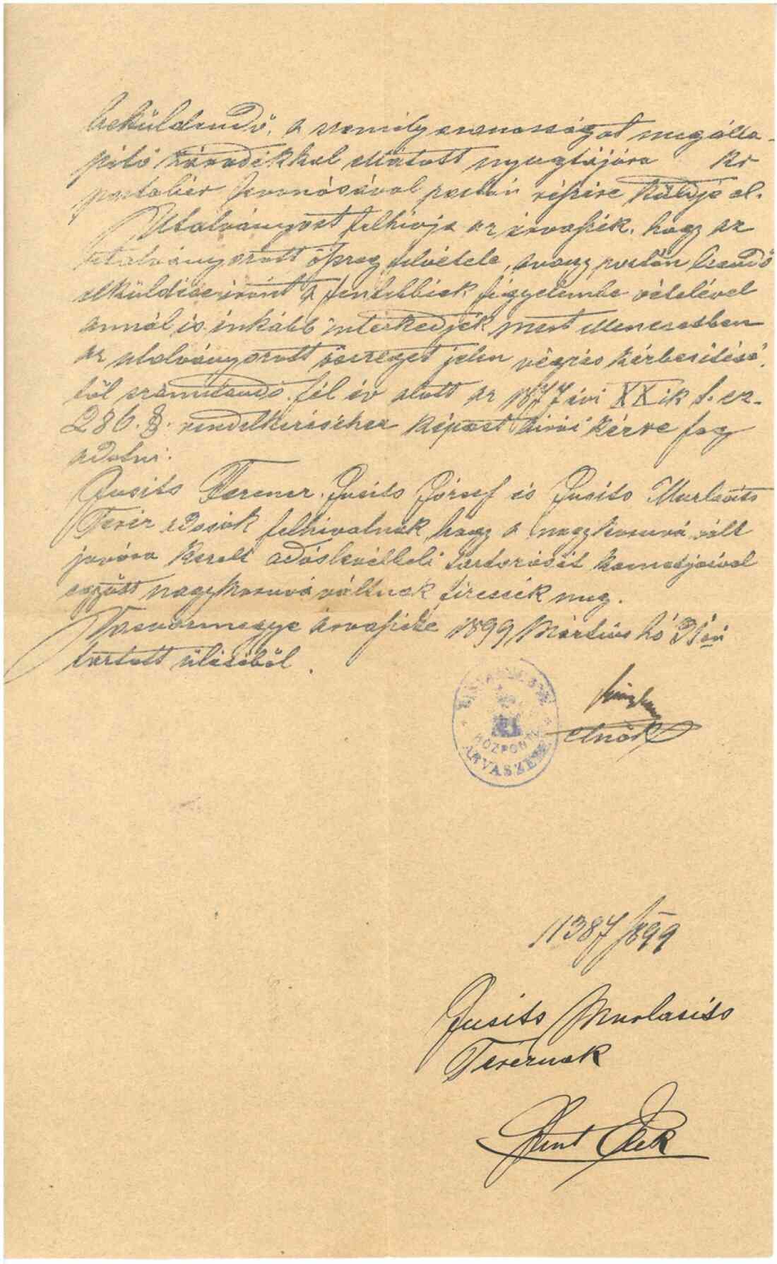 Beschluss 11387/899 in ungarisch Rückseite