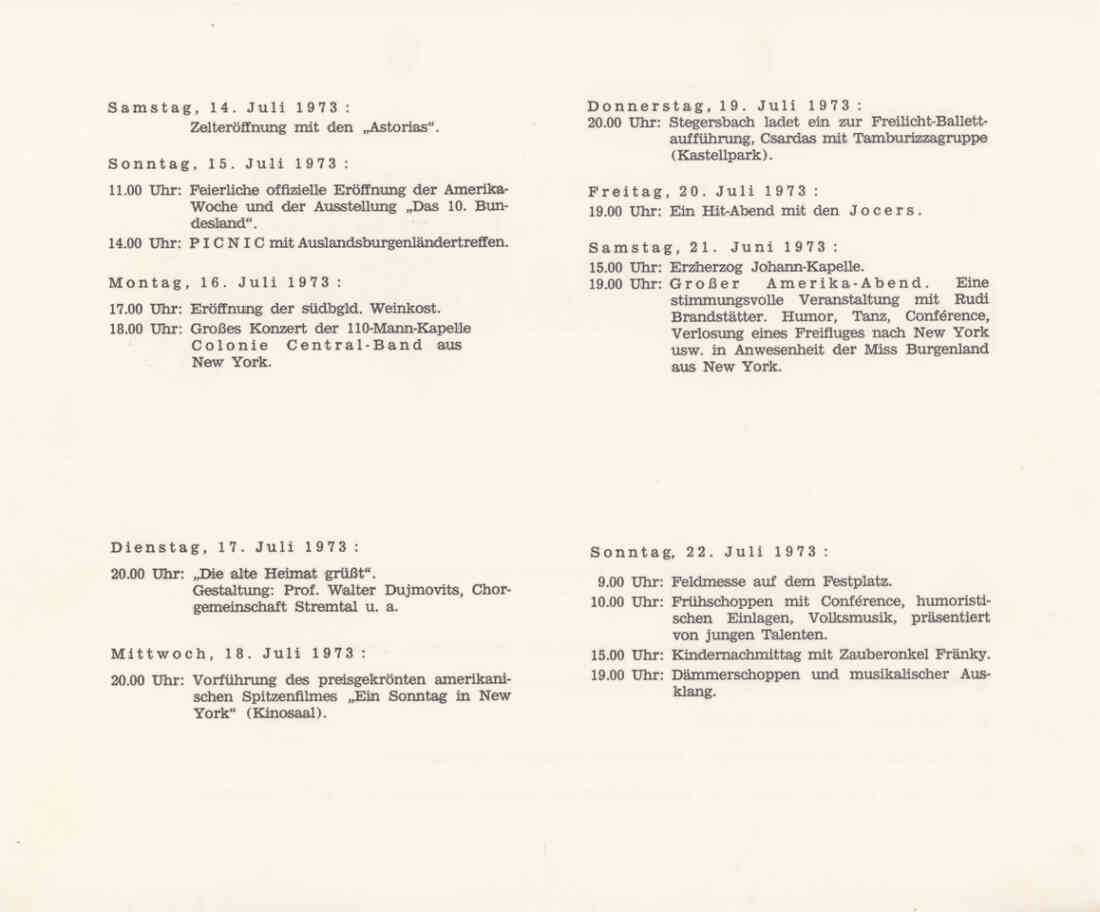 Festprogramm Amerika - Woche 1973, Seite 2, vom Fremdenverkehr - Verschönerungs - und Museumverein Stegersbach