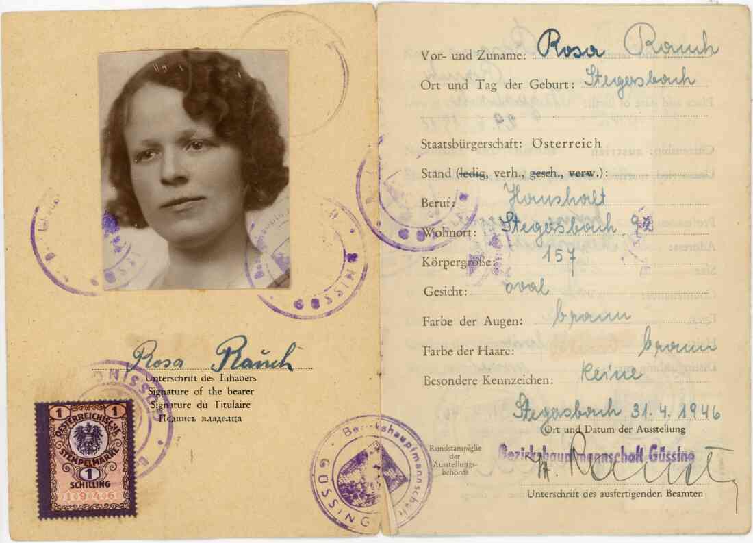 Identitätsausweis für Rosa Rauch während der Besatzungszeit Österreichs, Innenseite 1