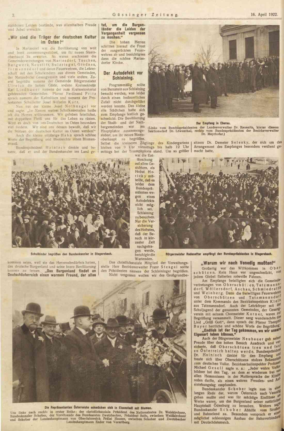 Bundespräsident Dr. Hainisch und Bundeskanzler Schober im Burgenland, Seite 2