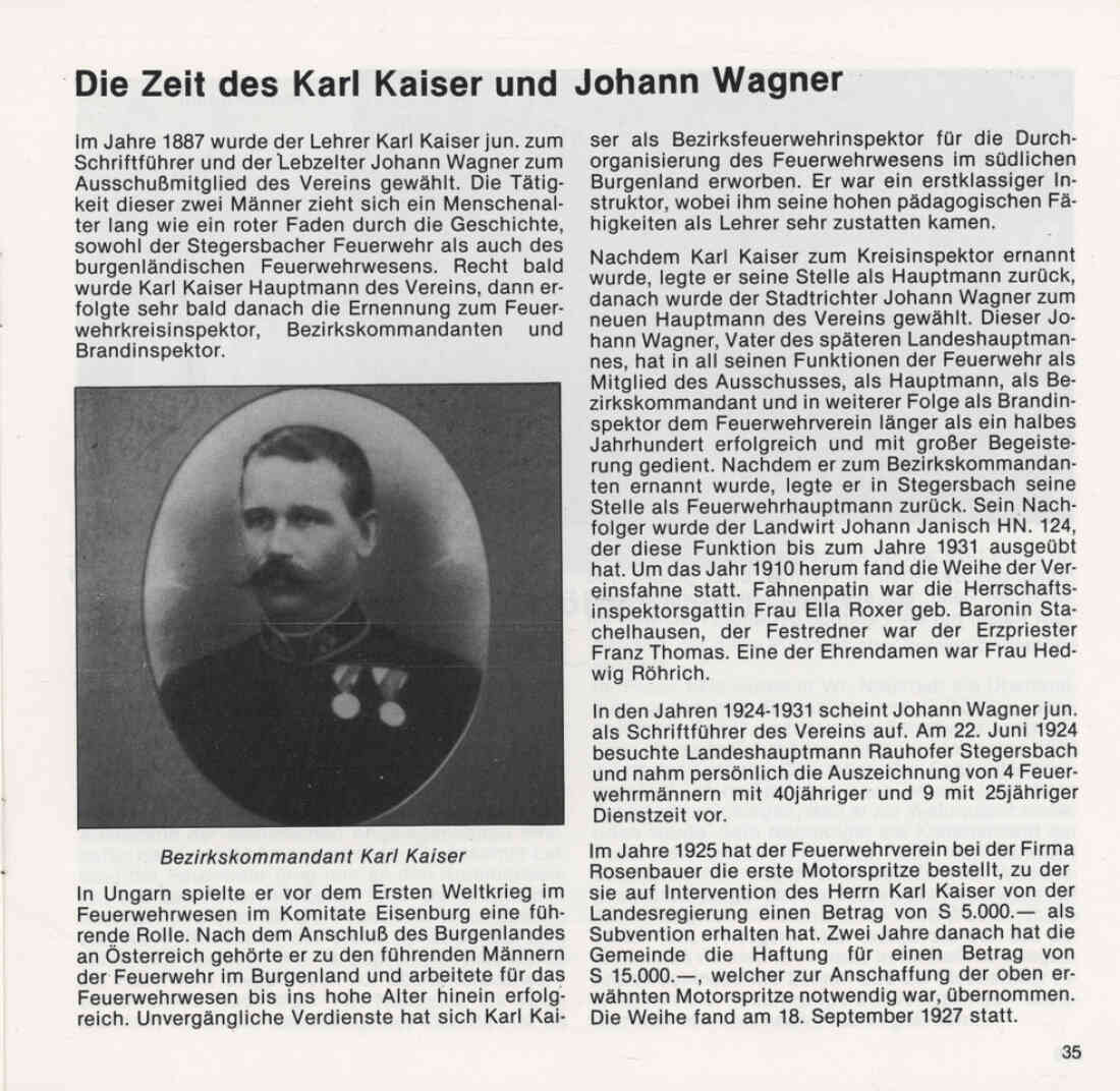 Freiwillige Feuerwehr Stegersbach 100 Jahre 1879 - 1979 Broschüre Seite 35