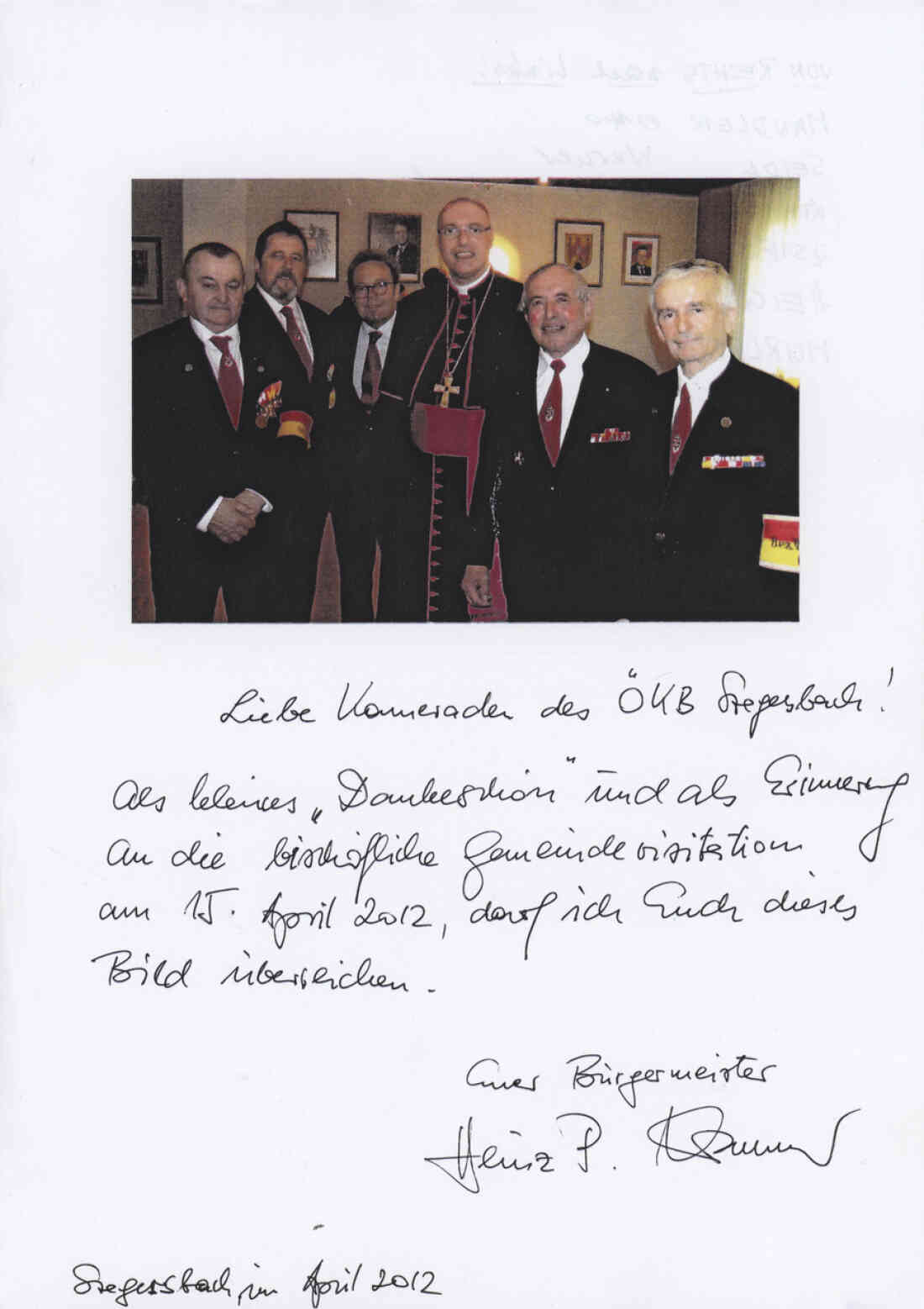 Kameradschaftsverein Stegersbach Rundschreiben Dankesschreiben von Bürgermeister Heinz P. Krammer