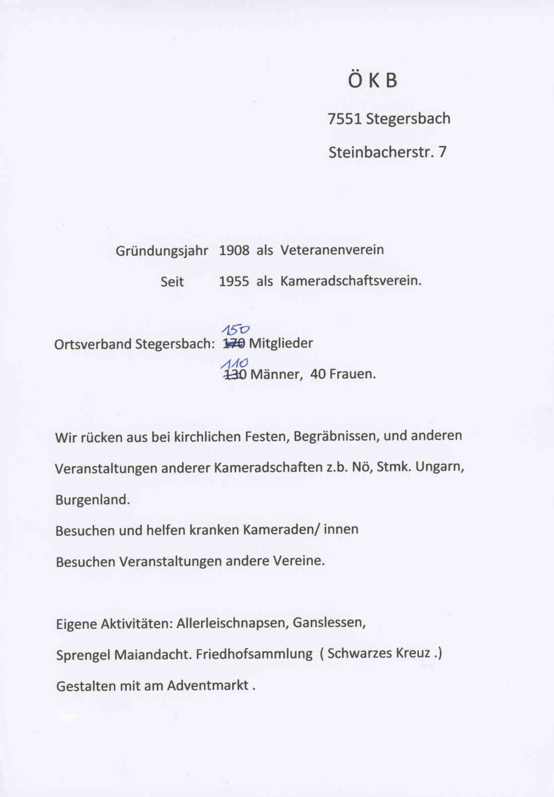 Kameradschaftsverein Stegersbach Rundschreiben Seite 2