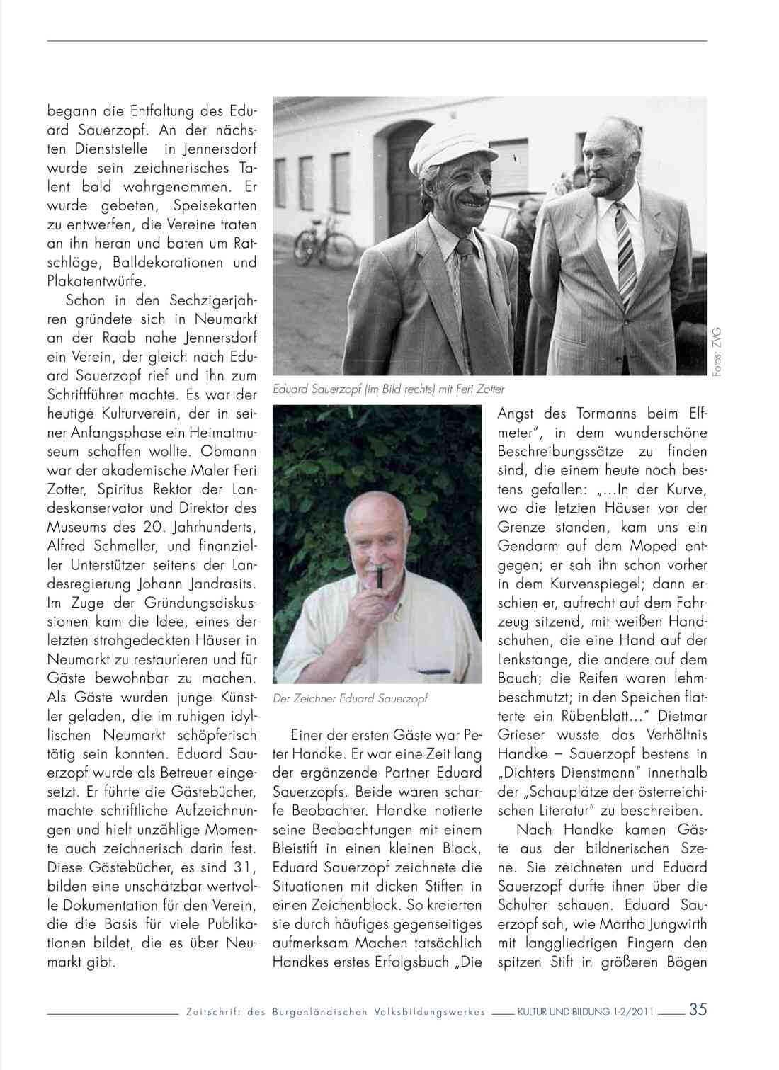 Zeitschrift des Burgenländischen Volksbildungswerkes von 2011 zur Ausstellung zum 80. Geburtstag von Eduard Sauerzopf