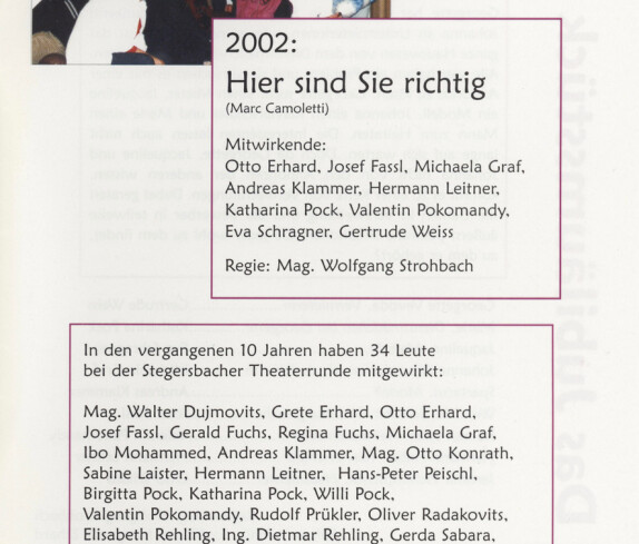 Prospekt 10 Jahre Theatergruppe der  Familienrunde Stegersbach 1992 - 2002 Seite 15