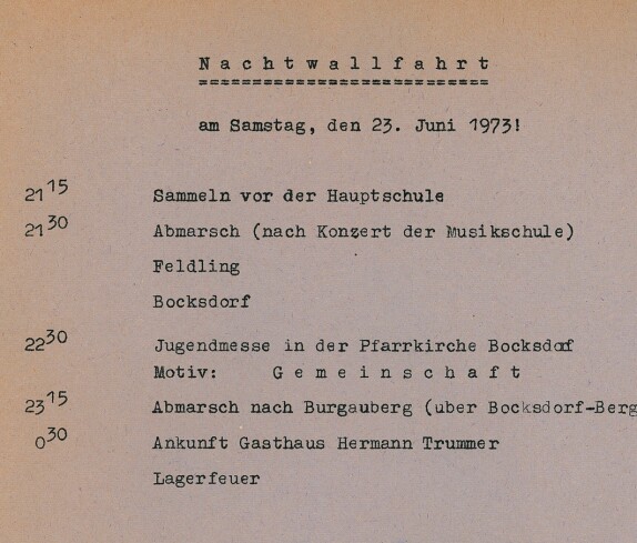 Katholische Jugend Nachtwahlfahrt am 23. Juni 1973
