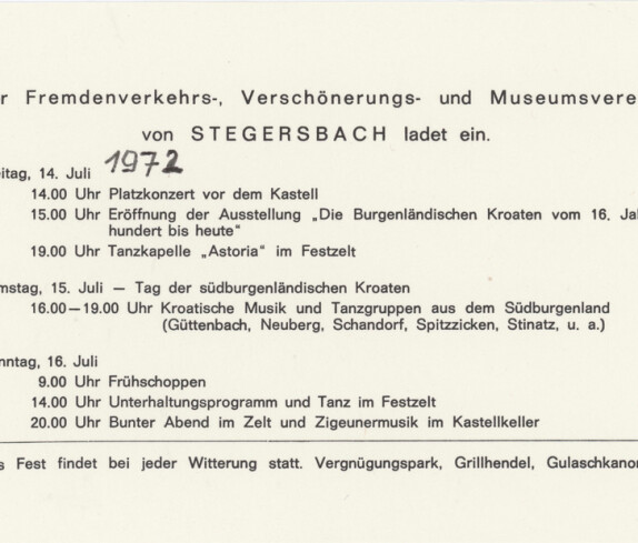 Festprogramm Fremdenverkehr - Verschönerungs - und Museumverein Juli 1972