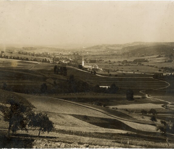Panoramablick auf Stegersbach mit Kirche und Volksschule