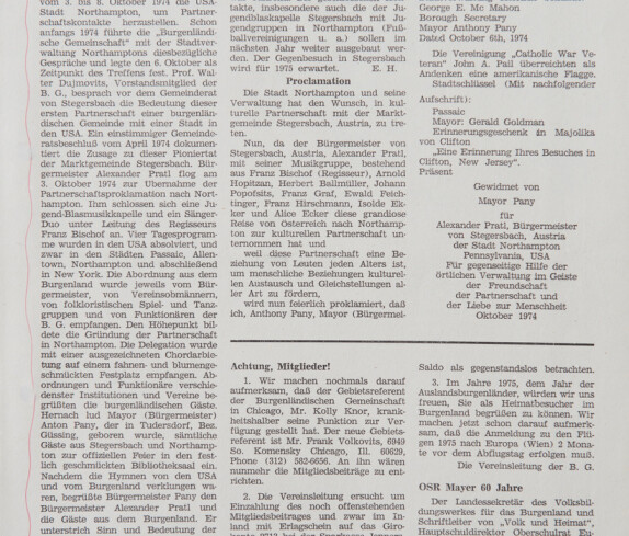 Zeitungsbericht über Partnerschaft zwischen Stegersbach und Northampton