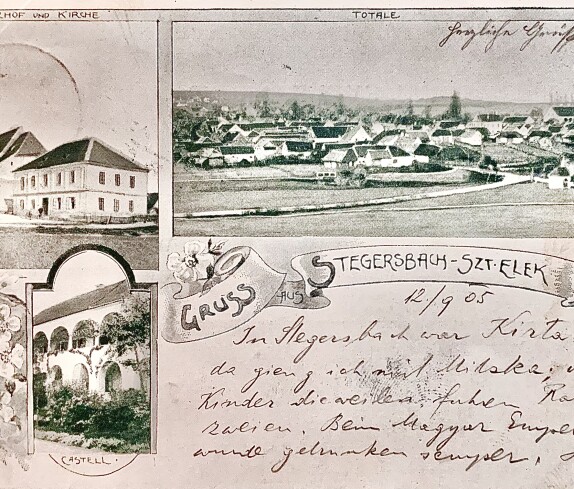 Gruß aus Szt. Elek, Pfarrhof, Volksschule, Ortsansicht, Castell