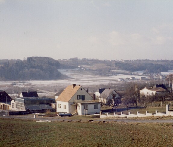 Steinriegel, Hauptsraße, Holitz Personentransporte und das Haus der Familie Lebensorger am Schrammelweg 1