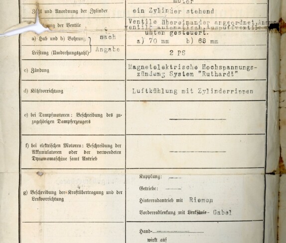 Automobil - Prüfungszeugnis (Einzel - Prüfung) für Eugen Kottas, eines Fahrrad mit eingebautem Motor Marke Puch, vom 18. Jänner 1922. Seite 2