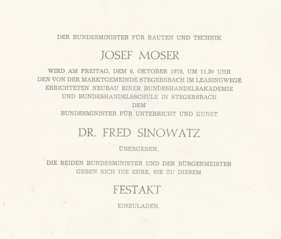 Einladung zum Festakt der Handelsakademie und Handelsschule am 06. Oktober 1978, Seite 2