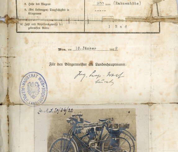 Automobil - Prüfungszeugnis (Einzel - Prüfung) für Eugen Kottas, eines Fahrrad mit eingebautem Motor Marke Puch, vom 18. Jänner 1922, Seite 3