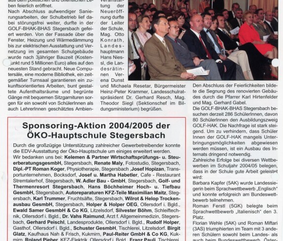 Zeitungsartikel der bei uns, Generalsanierung der Golf - BHAK - BHAS vom Juni 2005