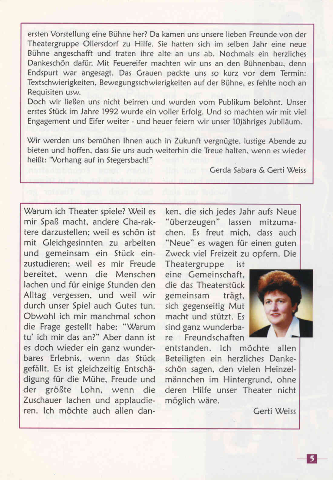 Prospekt 10 Jahre Theatergruppe der  Familienrunde Stegersbach 1992 - 2002 Seite 5