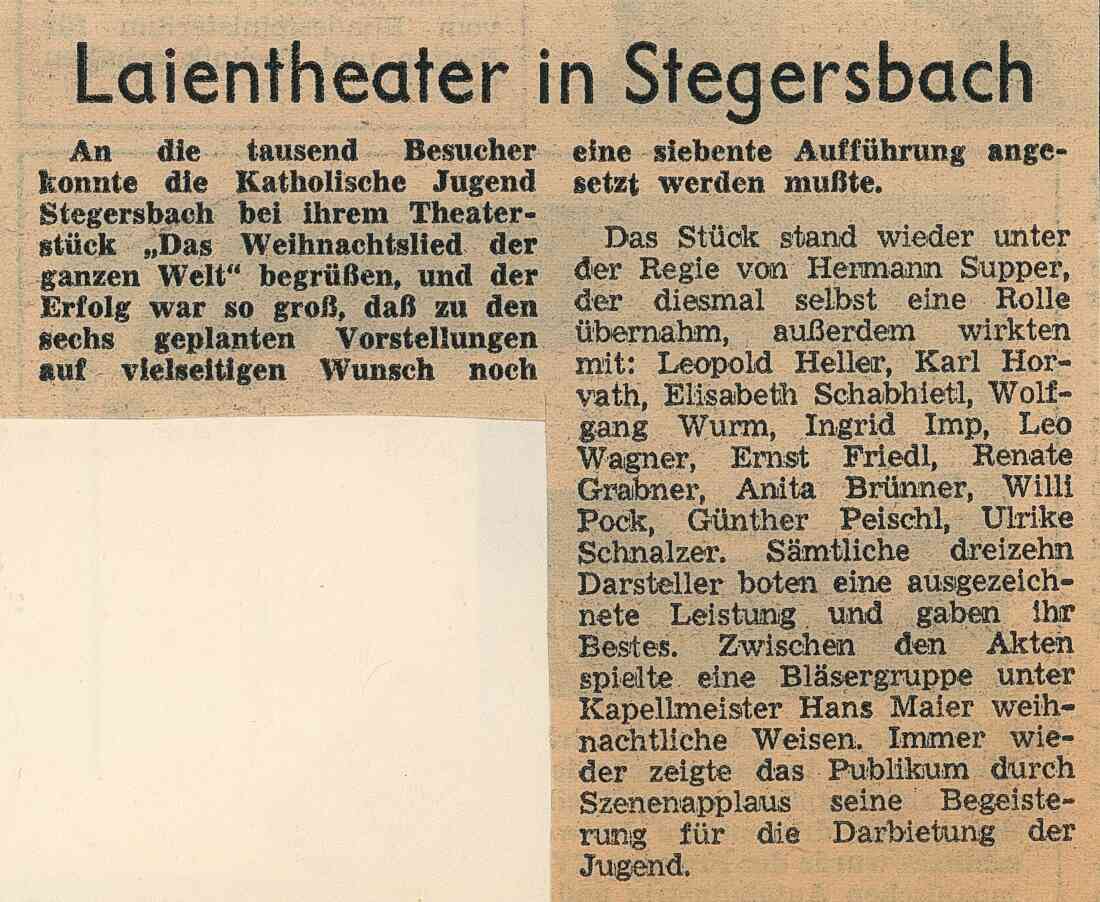 Katholische Jugend Theater "Das Weihnachtslied der ganzen Welt" im Dezember 1973, Zeitungsartikel