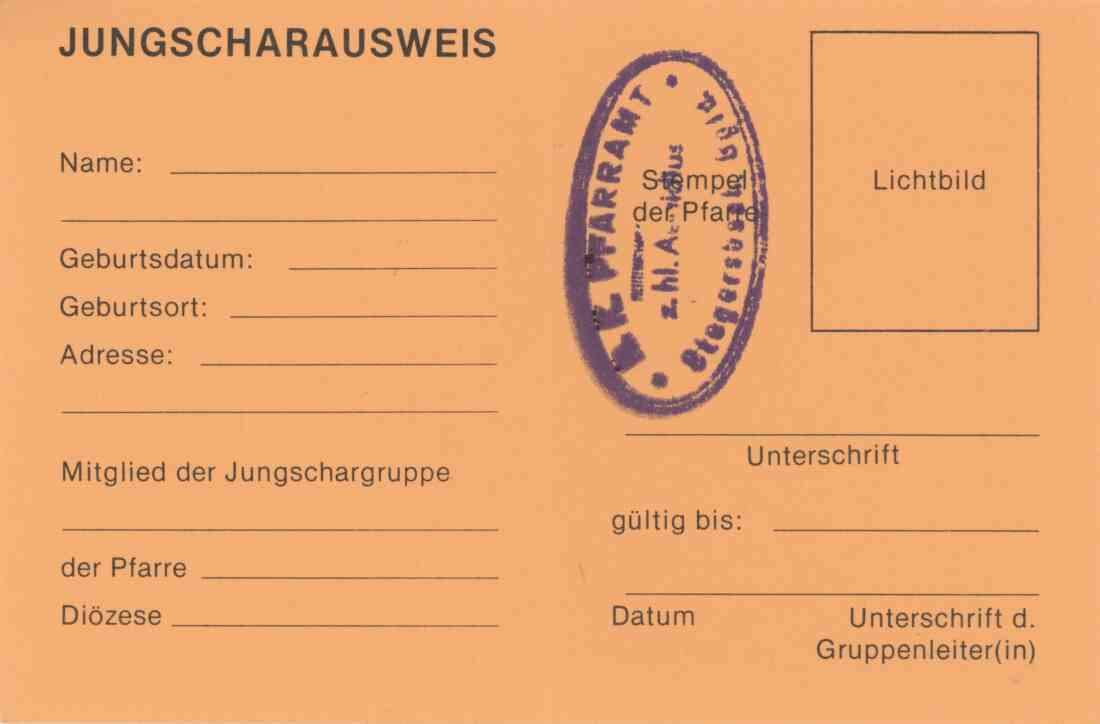 Katholische Jungschar Ausweis 1981 Innenseite