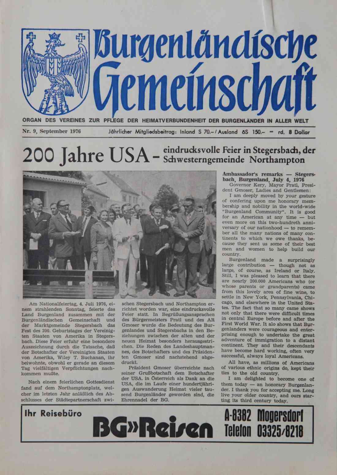 200 Jahre USA - eindrucksvolle Feier in Stegersbach, der Schwesterngemeinde Northampton Seite 1