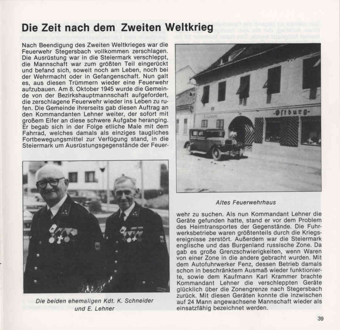 Freiwillige Feuerwehr Stegersbach 100 Jahre 1879 - 1979 Broschüre Seite 39