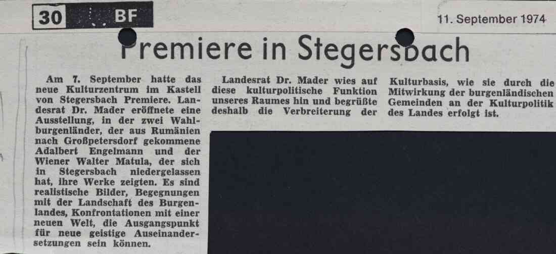 Zeitungsartikel in der BF vom 11. September 1974 Südburgenländisches Landschaftsmuseum am Sparkassenplatz 2